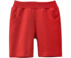 Boys' Summer Shorts for Children Plain Cotton Pull-on Leisure Shorts-Red