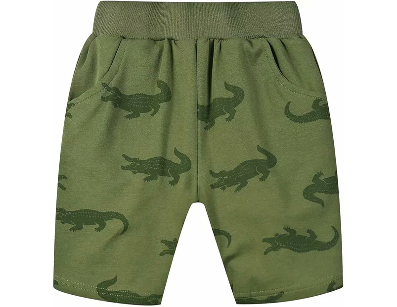 Boys Shorts Summer Cartoon Animal Print with Pockets-Green