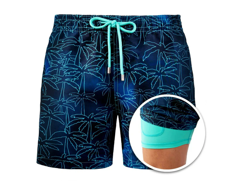 Mens Swim Trunks with Compression Liner Quick Dry Beach Swimwear Shorts-Style4