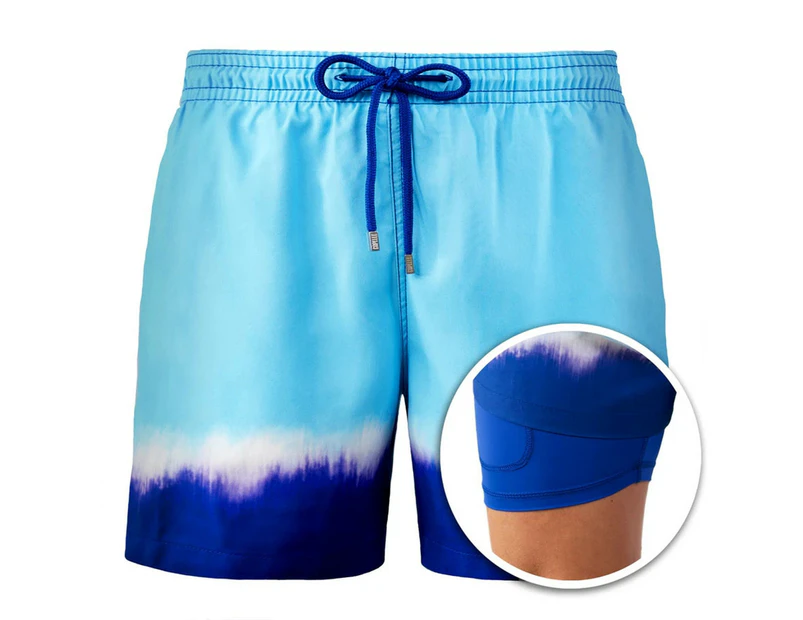 Mens Swim Trunks with Compression Liner Quick Dry Beach Swimwear Shorts-Style7