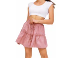 Women's Summer High Waist A-Line Pleated Beach Mini Skirt-Pink