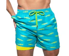 Mens Swim Trunks with Compression Liner Quick Dry Beach Swimwear Shorts-Style5