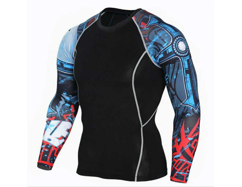 Men's Quick-drying Rash Arm Tattoo Long Sleeve UPF 50+ Baselayer Skins Performance Fit Compression Shirt-Style8
