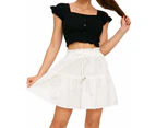 Women's Summer High Waist A-Line Pleated Beach Mini Skirt-White