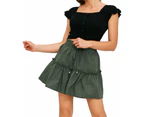 Women's Summer High Waist A-Line Pleated Beach Mini Skirt-Army Green