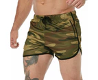 Men's Three-Point Shorts Summer Fitness Quick-Drying Breathable Sports Trunks - Camouflage Yellow