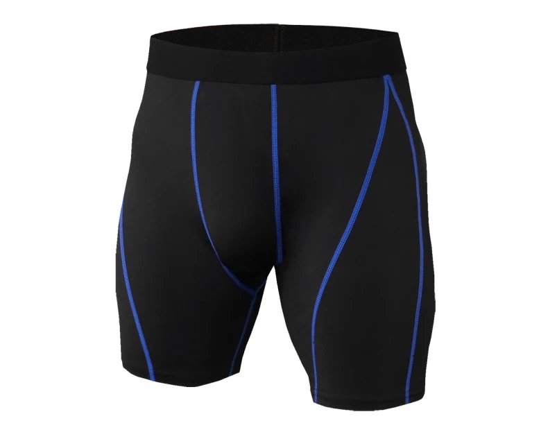 Men's Running Compression Shorts Cool Dry Tights Base Layer Sports Trunks- Black and Blue