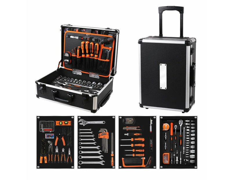 177Pc Hand Tool Box Kit With Ratchet Socket Wrench Spanner Set Toolbox Alum Case