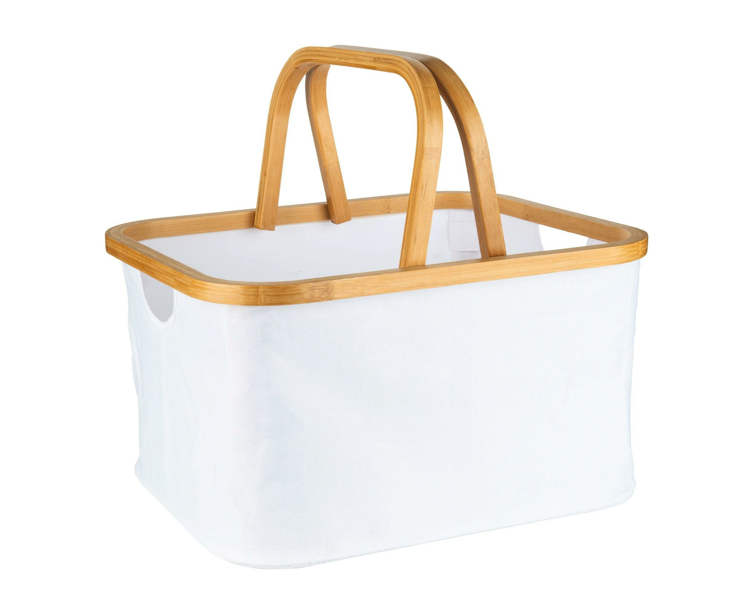 White Fabric Bamboo Linen Storage Basket with Handles