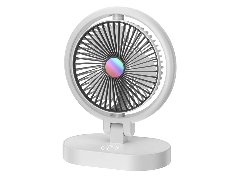 Foldable Small Fan Portable Home Mute USB Desktop Charging Three Level Atmosphere Night Light Small Electric Fan -White Black