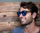 Sin Unisex Risky Business Polarised Sunglasses - Matte Black/Blue Flash