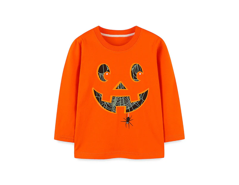 Baby and Kids Halloween Tops Cute Cotton Sweatshirts Baby Toddler Infant Boys Skeleton Skull Pumpkin Tee Tops-Orange