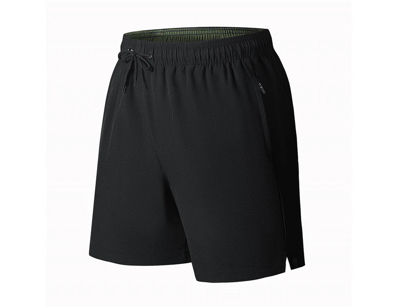 Men's Sport Shorts Quick Dry Running Gym Casual Short Lightweight with Zip Pockets - Black