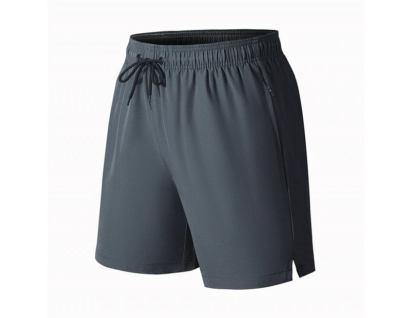 Men's Sport Shorts Quick Dry Running Gym Casual Short Lightweight with Zip Pockets - Grey