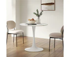 Oikiture 60cm Dining Table Kitchen Marble Tulip Round Metal Leg White