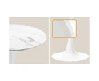 Oikiture 60cm Dining Table Kitchen Marble Tulip Round Metal Leg White