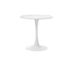 Oikiture 60cm Dining Table Kitchen Marble Tulip Round Metal Leg White