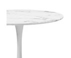 Oikiture 60cm Dining Table Kitchen Marble Tulip Round Metal Leg White