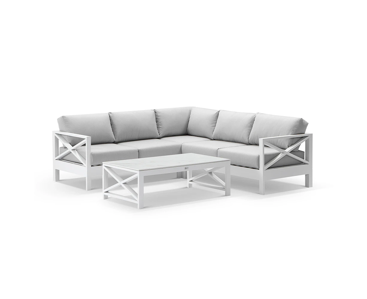 Kansas Package A - Outdoor Aluminium Corner Modular Lounge Set with Coffee Table - Outdoor Aluminium Lounges - White