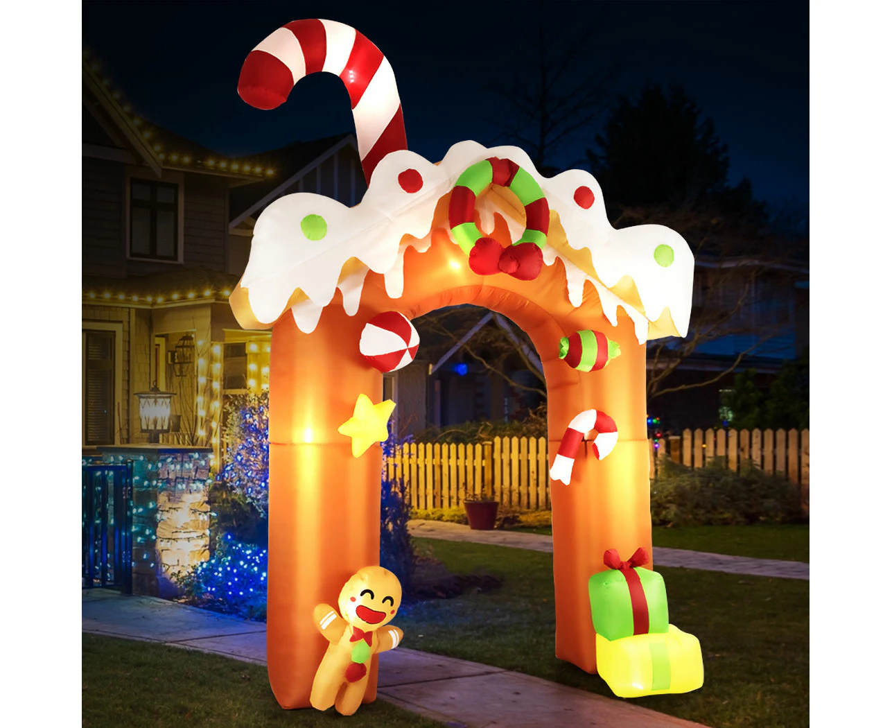 Santaco Christmas Inflatable Lights 3M Xmas Candy Arch Garden Outdoor Decoration