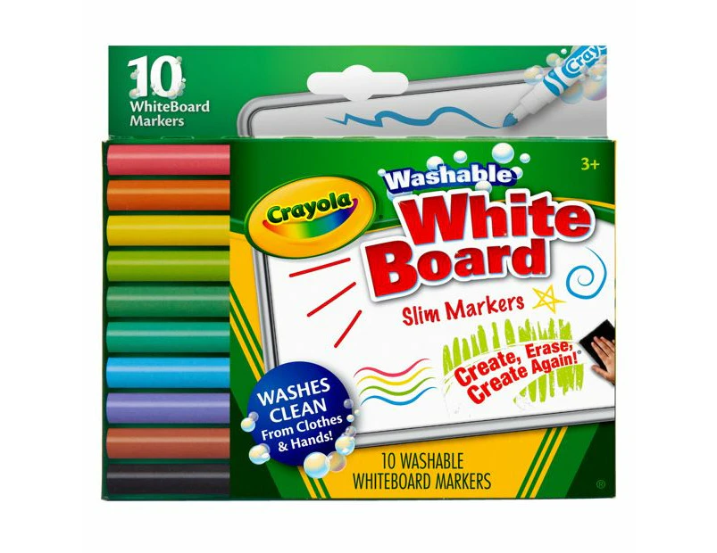 Crayola 10 Wash Whiteboard Slim Markers - Multi