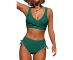 Women's High Waisted Bikini Twist Front Tie Back 2 Piece Swimsuits-Green