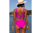 Women's High Waisted Bikini Twist Front Tie Back 2 Piece Swimsuits-Pink