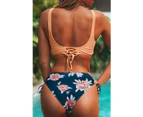 Womens Bikini Sets Front Cross Strap Two-Piece Swimsuit - Orange