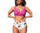 Womens Bikini Sets Front Cross Strap Two-Piece Swimsuit - Pink
