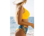 Womens Bikini Sets Front Cross Strap Two-Piece Swimsuit - Yellow