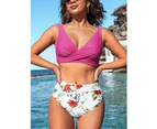 Womens Bikini Sets Front Cross Strap Two-Piece Swimsuit - Pink