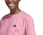 Adidas Women's Varsity Scribble Embroidery Cropped Tee / T-Shirt / Tshirt - Pink Fusion/Black