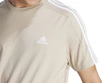 Adidas Men's Essentials 3-Stripes Tee / T-Shirt / Tshirt - Wonder Beige/White