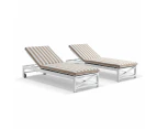 Outdoor Kansas Outdoor Aluminium Sun Lounge Set On Wheels In Sunbrella With Hugo Side Table - Outdoor Aluminium Lounges - White Aluminium/Sunbrella Maxim Heather Beige Cushions