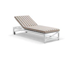 Outdoor Kansas Outdoor Aluminium Sun Lounge Set On Wheels In Sunbrella With Hugo Side Table - Outdoor Aluminium Lounges - White Aluminium/Sunbrella Maxim Heather Beige Cushions