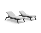 Outdoor Bondi Outdoor Aluminium Sun Lounge Set - Outdoor Sun Lounges - Charcoal Aluminium with Olefin Light Grey Cushions