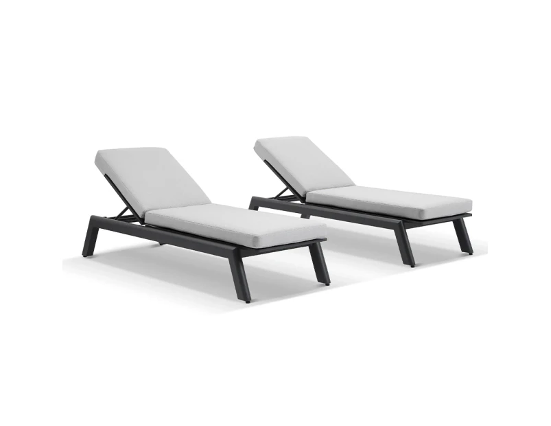 Outdoor Bondi Outdoor Aluminium Sun Lounge Set - Outdoor Sun Lounges - Charcoal Aluminium with Olefin Light Grey Cushions