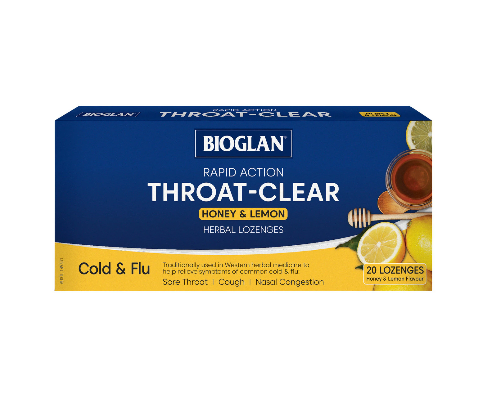 Bioglan Rapid Action Throat-Clear Honey & Lemon 20 Pack