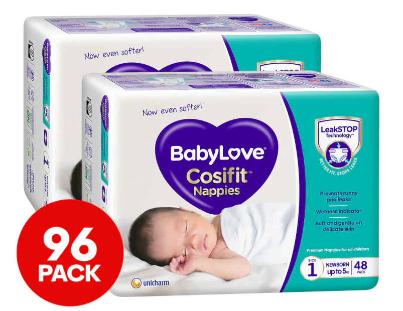 BabyLove Size 1 0-5kg Cosifit Nappies 2 x 48pk