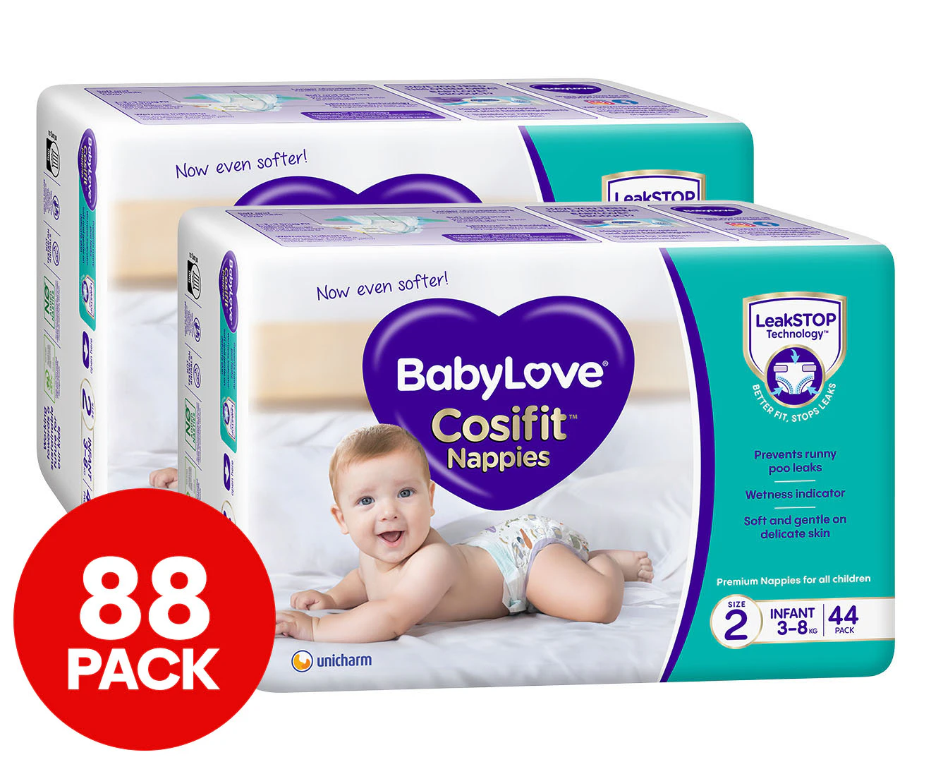 BabyLove Size 2 3-8kg Cosifit Nappies 2 x 44pk