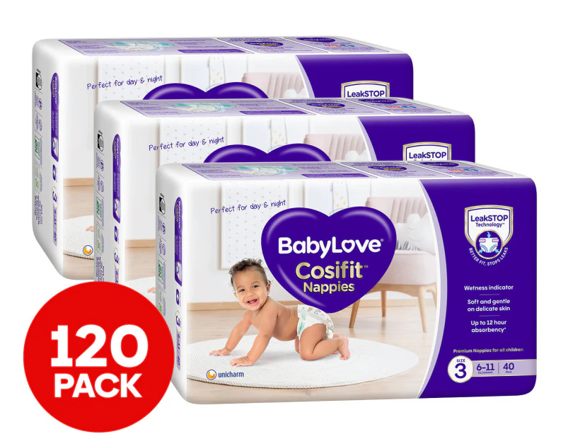 3 x BabyLove Size 3 6-11kg Cosifit Nappies 40pk