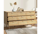 Oikiture 9 Chest of Drawers Dresser Rattan Storage Cabinet Lowboy Bedroom Wooden