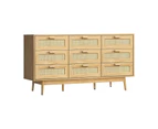 Oikiture 9 Chest of Drawers Dresser Rattan Storage Cabinet Lowboy Bedroom Wooden