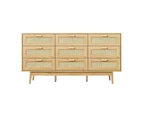 Oikiture 9 Chest of Drawers Dresser Rattan Storage Cabinet Lowboy Bedroom Wooden