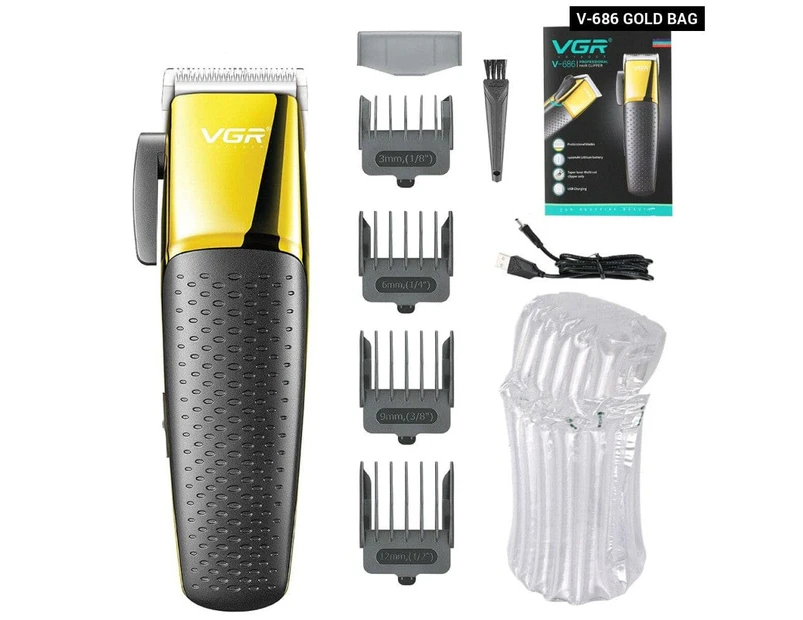 Electric Rechargeable Cordless Adjustable Hair Clipper For Men - V-686 Gold bag