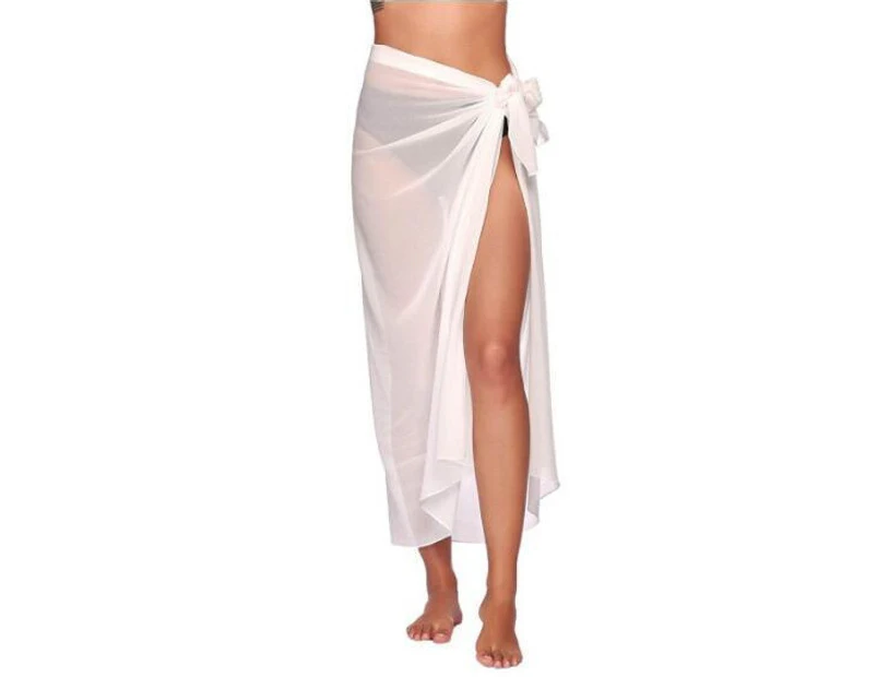 Women Chiffon Bikini Cover-Up See-through Long Swimwear Cover Up Skirt - White