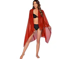 Women Chiffon Bikini Cover-Up See-through Long Swimwear Cover Up Skirt - Red