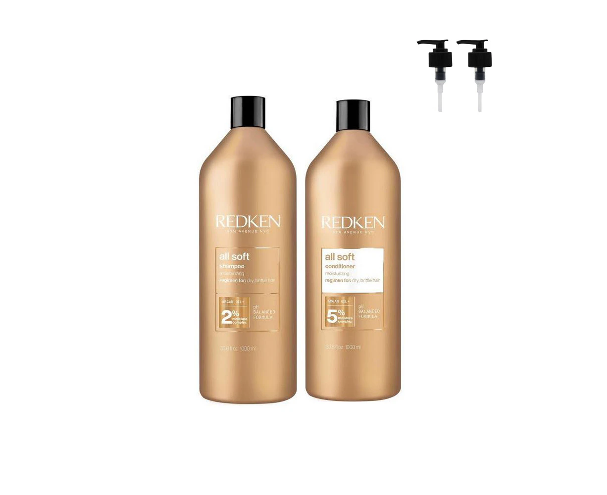 Redken All Soft Shampoo & Conditioner 1000ml Duo Pack  + 2 x Pumps