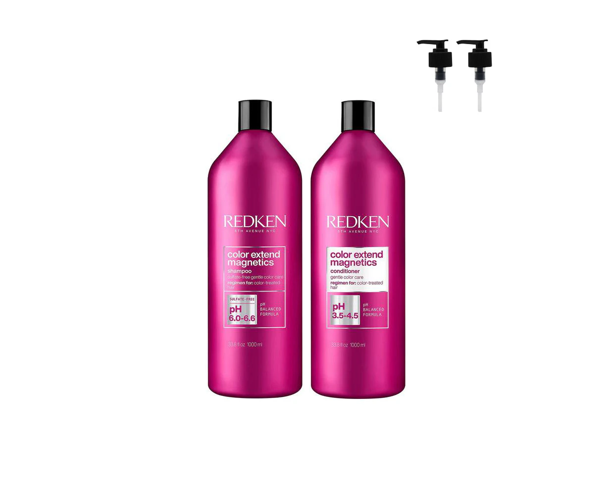 Redken Color Extend Magnetics Shampoo & Conditioner 1000ml Duo Pack + 2 x Pumps