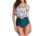 Womens Two Piece Bathing Suits Ruffled Flounce Top With High Waisted Bottom Bikini Set - Pink and Army Green